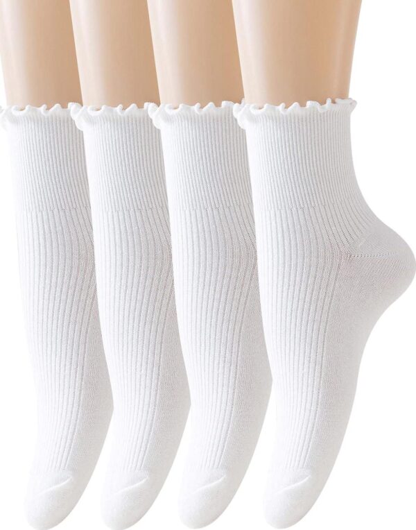 Cute Ruffle Ankle Socks for Women - Soft Cotton Knit Lettuce Low Cut Frilly Crew Socks