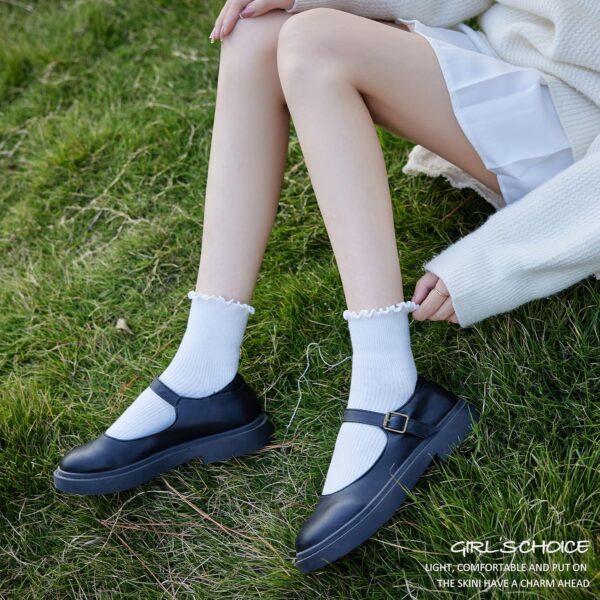 Cute Ruffle Ankle Socks for Women - Soft Cotton Knit Lettuce Low Cut Frilly Crew Socks - Image 2