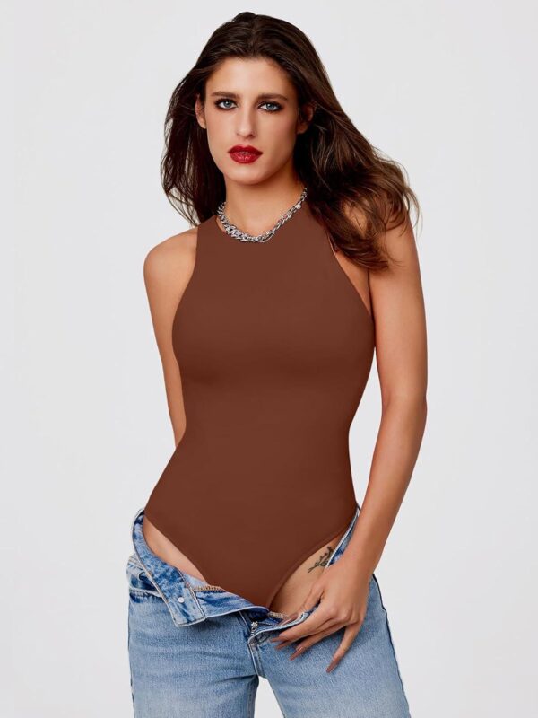 Cyanstyle Womens 3 Piece Bodysuits Sexy Sleeveless Racer Back High Neck Double Lined Bodysuit Tank Tops - Image 4