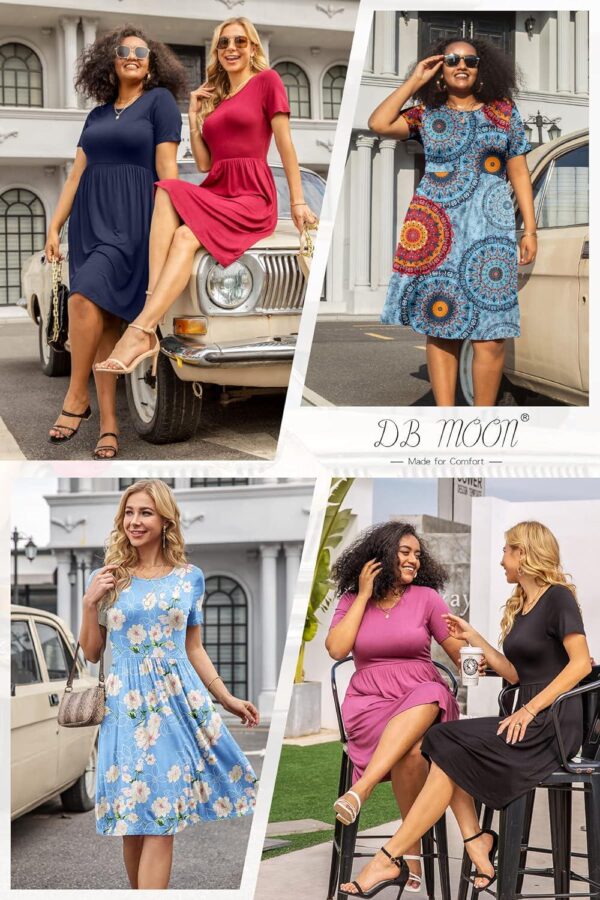 DB MOON Women Casual Short Sleeve Dresses Empire Waist Knee Length Dress with Pockets - Image 4