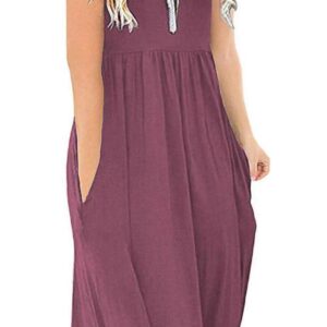 DB MOON Women Casual Short Sleeve Dresses Empire Waist Knee Length Dress with Pockets