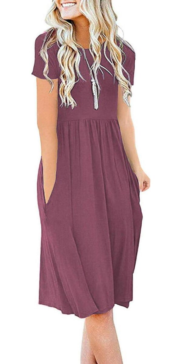 DB MOON Women Casual Short Sleeve Dresses Empire Waist Knee Length Dress with Pockets