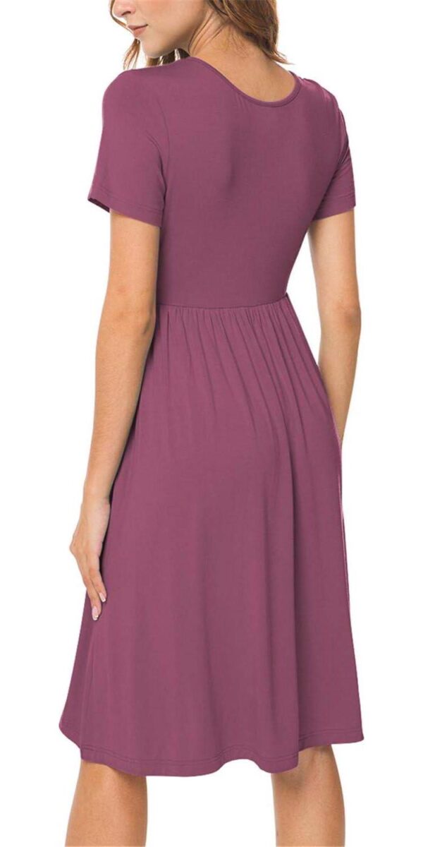 DB MOON Women Casual Short Sleeve Dresses Empire Waist Knee Length Dress with Pockets - Image 2