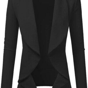 DOUBLJU Classic Draped Open Front Long Sleeve Business Casual Work Deconstructed Blazer Jackets for Womens with Plus Size
