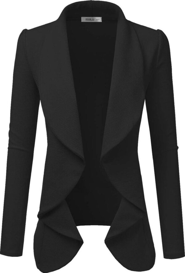 DOUBLJU Classic Draped Open Front Long Sleeve Business Casual Work Deconstructed Blazer Jackets for Womens with Plus Size