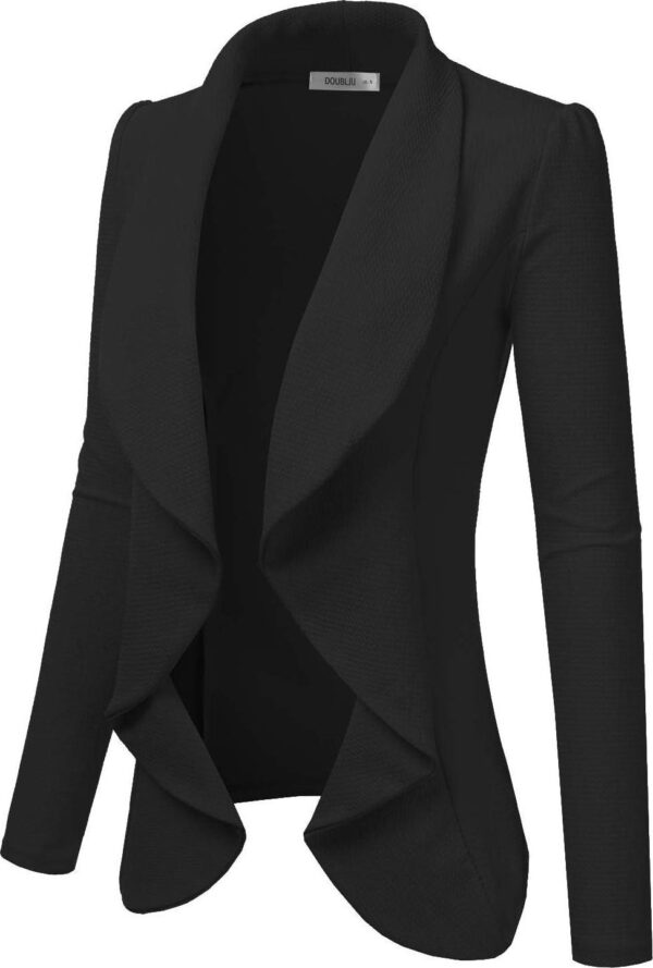 DOUBLJU Classic Draped Open Front Long Sleeve Business Casual Work Deconstructed Blazer Jackets for Womens with Plus Size - Image 2