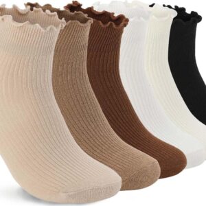 DarkCom Women Socks Ruffled Design, Cute Ankle Socks Super Soft Breathable Cool Frilly Socks For Mary Jane Shoes 6 Pairs