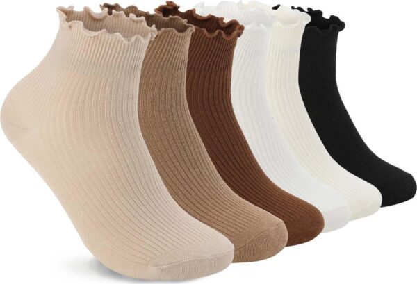DarkCom Women Socks Ruffled Design, Cute Ankle Socks Super Soft Breathable Cool Frilly Socks For Mary Jane Shoes 6 Pairs