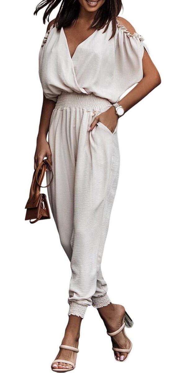 Dokotoo Jumpsuit for Womens Dressy Casual 2024 One Piece Romper Cold Shoulder Outfits for Summer