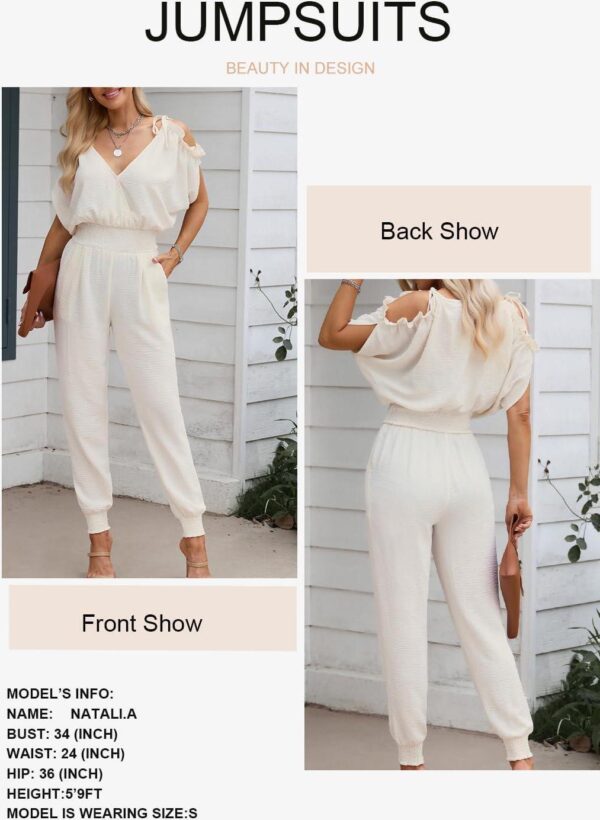 Dokotoo Jumpsuit for Womens Dressy Casual 2024 One Piece Romper Cold Shoulder Outfits for Summer - Image 3