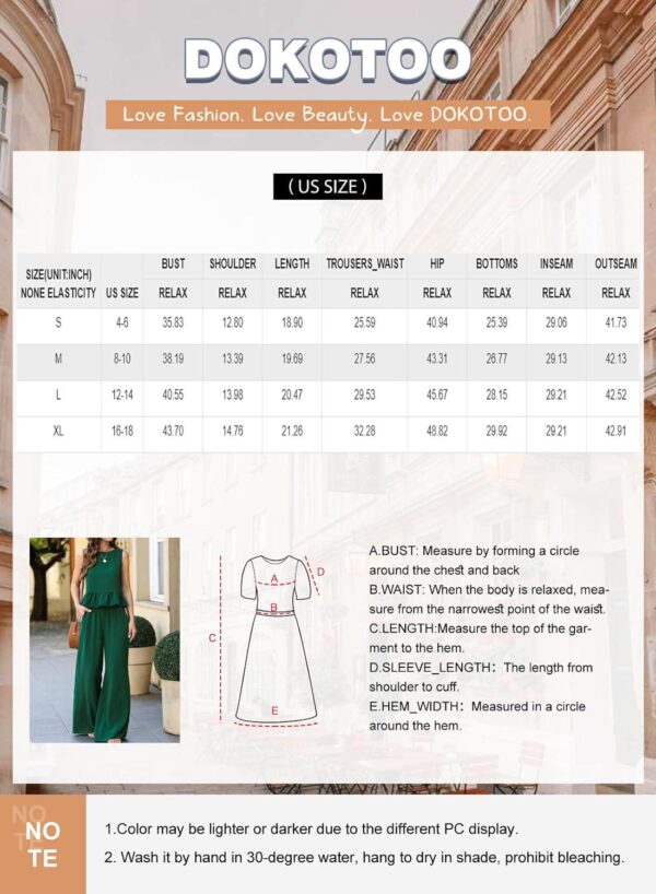 Dokotoo Pants Sets Women 2 Piece Outfits Sleeveless Round Neck Tank Tops Matching Sets for Women Elastic Waist Wide Leg - Image 4