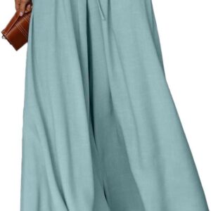 Dokotoo Pants for Women Casual Elastic Waist Wide Leg Pants with Pockets