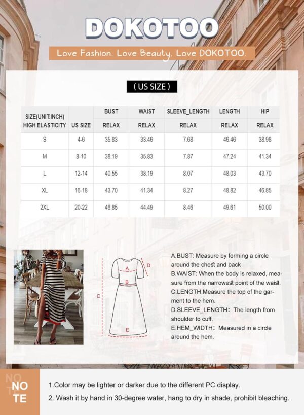 Dokotoo Summer Dress Casual Womens Fashion Short Sleeve Maxi Dress T Shirt Dress Striped Long Color Block Maxi Dress - Image 6