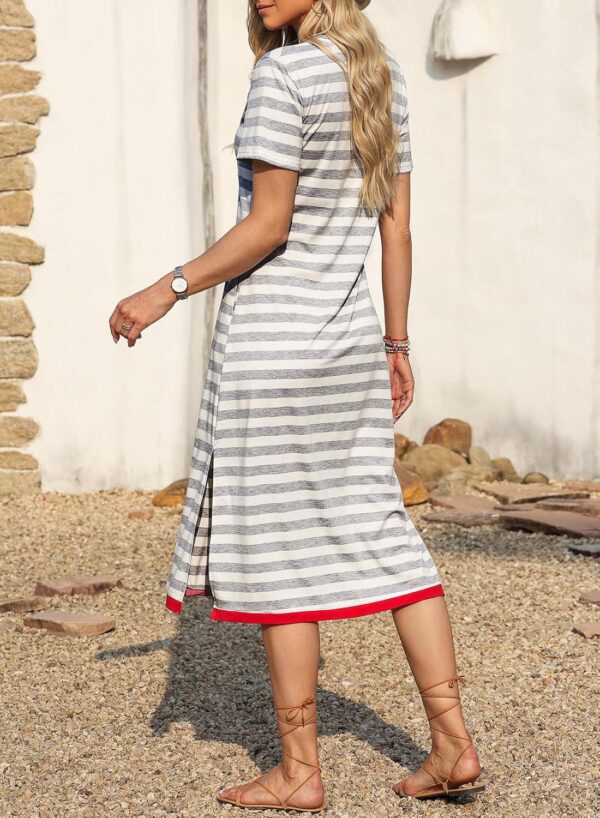 Dokotoo Summer Dress Casual Womens Fashion Short Sleeve Maxi Dress T Shirt Dress Striped Long Color Block Maxi Dress - Image 5