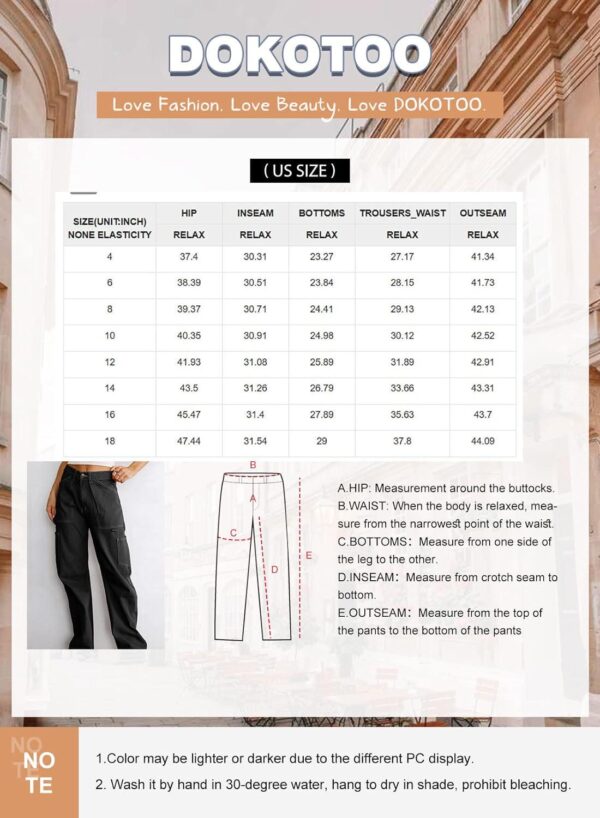 Dokotoo Women 6 Pockets High Waisted Cargo Pants Wide Leg Casual Pants Combat Military Trouser US 4-18 - Image 7