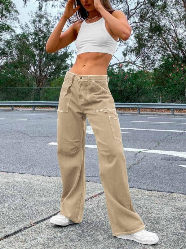 Dokotoo Women 6 Pockets High Waisted Cargo Pants Wide Leg Casual Pants Combat Military Trouser US 4-18 - Image 5