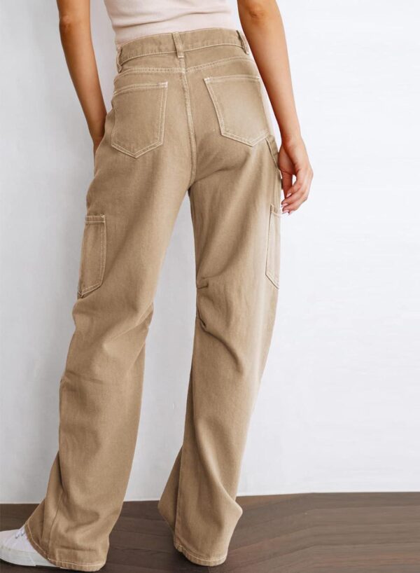 Dokotoo Women 6 Pockets High Waisted Cargo Pants Wide Leg Casual Pants Combat Military Trouser US 4-18 - Image 3
