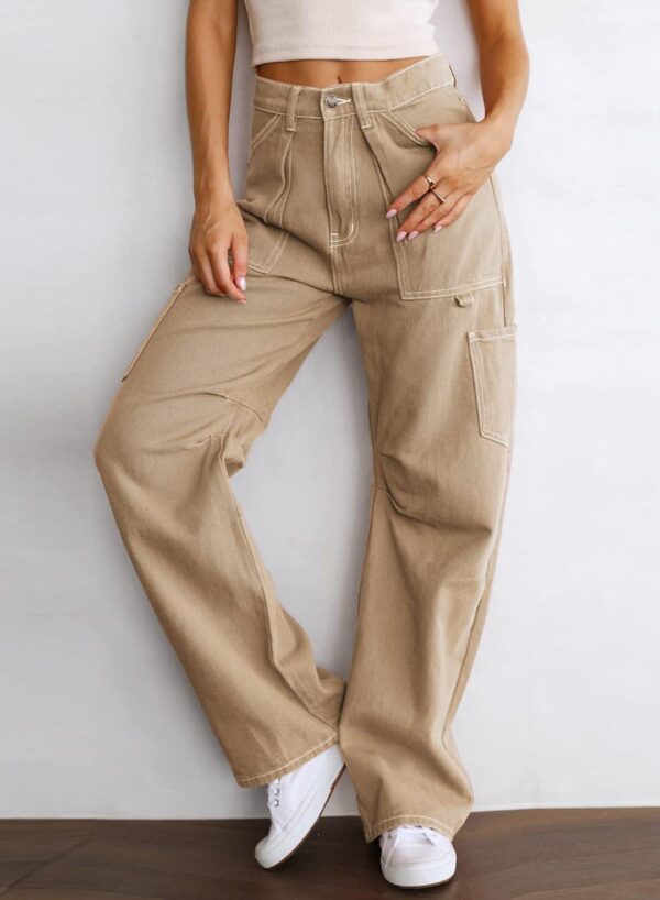 Dokotoo Women 6 Pockets High Waisted Cargo Pants Wide Leg Casual Pants Combat Military Trouser US 4-18 - Image 2