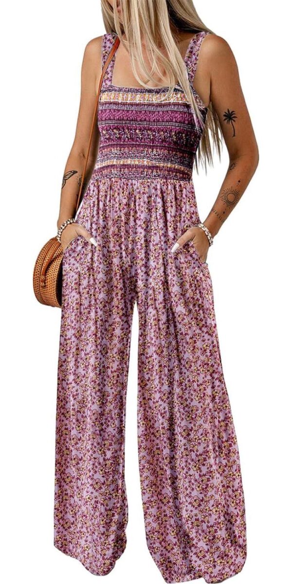 Dokotoo Women's Casual Loose Overalls Jumpsuits One Piece Sleeveless Printed Wide Leg Long Pant Rompers With Pockets