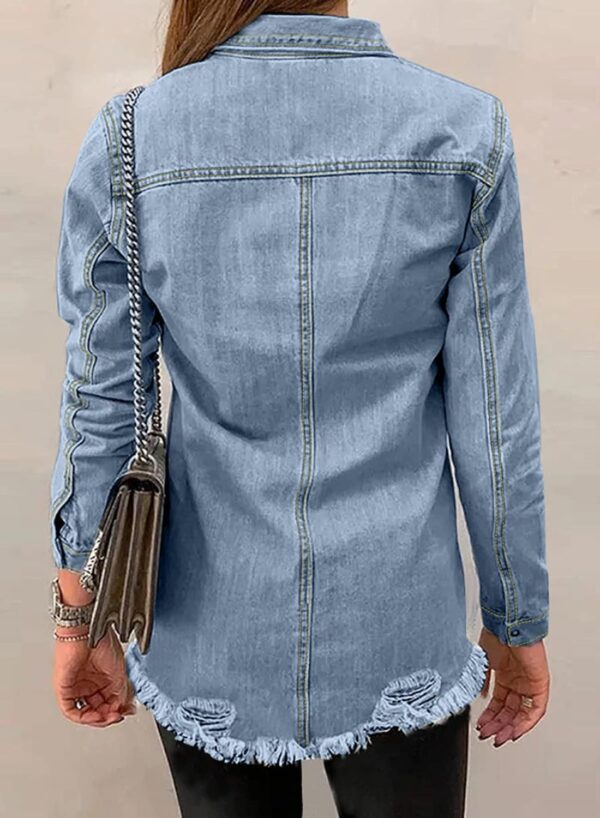 Dokotoo Women's Oversized Denim Jacket Casual Long Boyfriend Distresse Jean Jacket Autumn Spring - Image 2