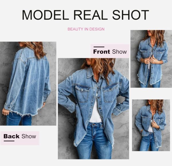 Dokotoo Women's Oversized Denim Jacket Casual Long Boyfriend Distresse Jean Jacket Autumn Spring - Image 3