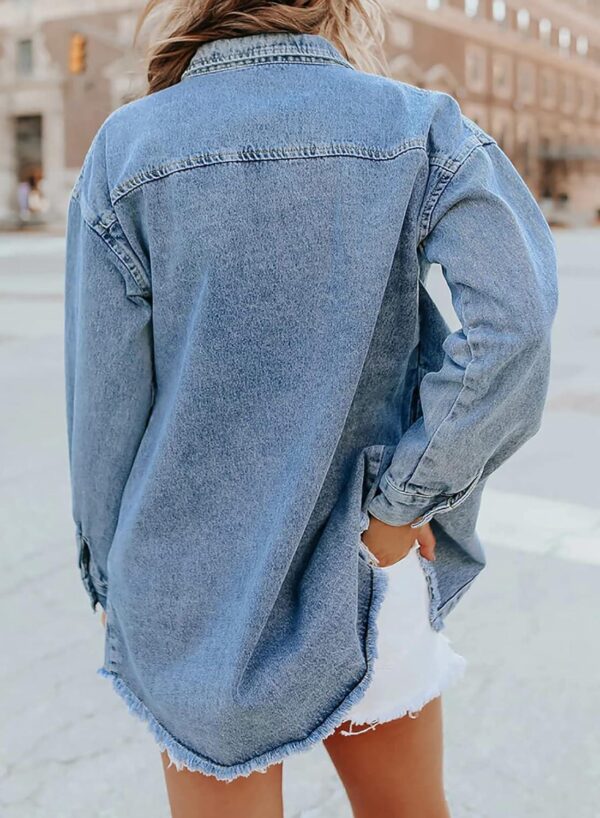 Dokotoo Women's Oversized Denim Jacket Casual Long Boyfriend Distresse Jean Jacket Autumn Spring - Image 2