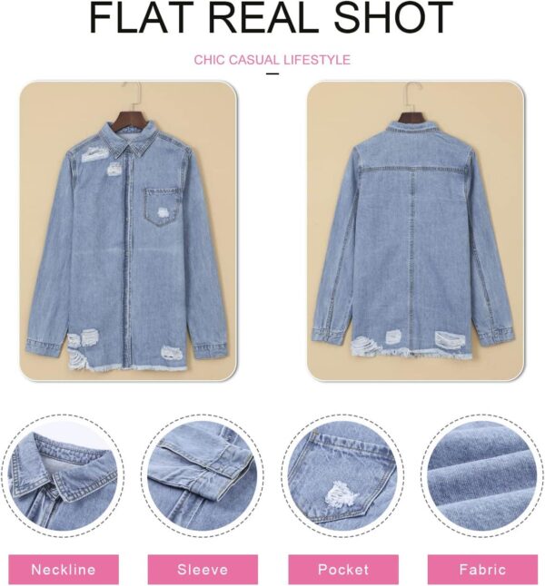Dokotoo Women's Oversized Denim Jacket Casual Long Boyfriend Distresse Jean Jacket Autumn Spring - Image 5