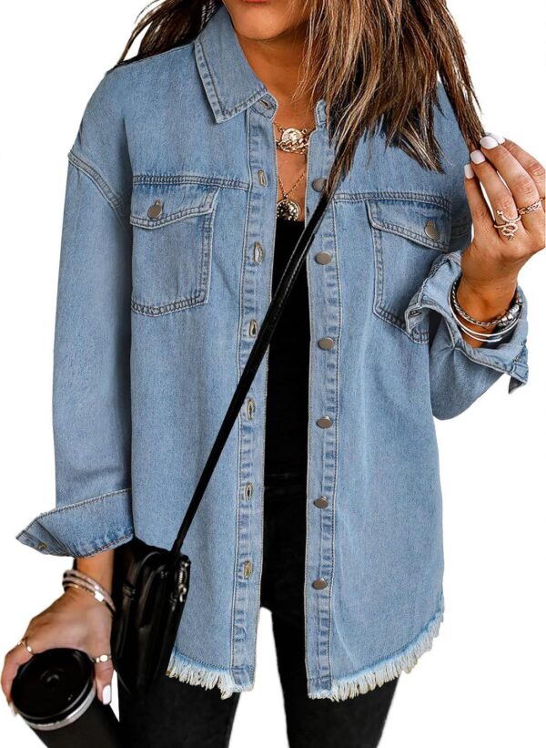 Dokotoo Women's Oversized Denim Jacket Casual Long Boyfriend Distresse Jean Jacket Autumn Spring