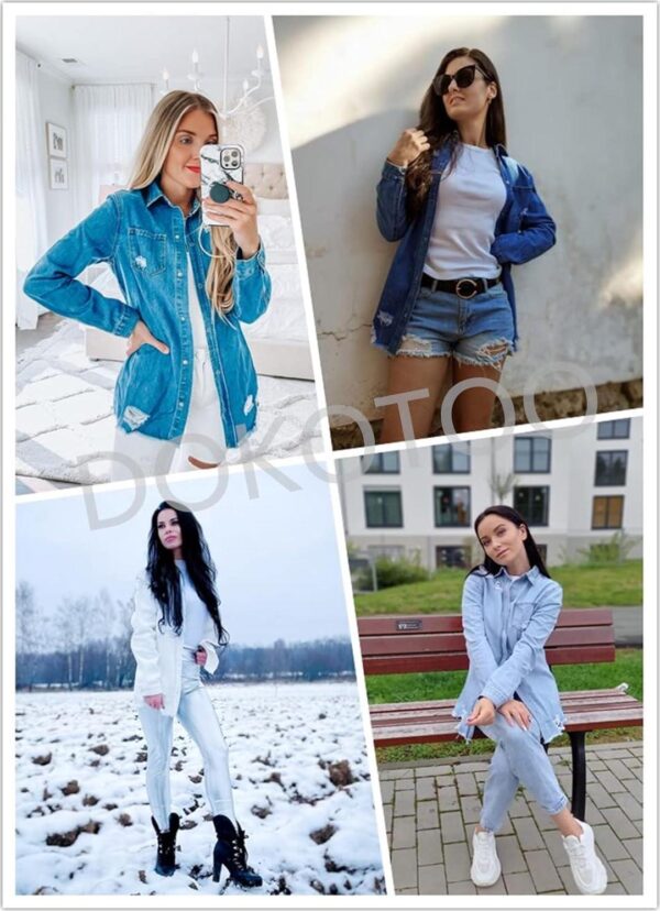 Dokotoo Women's Oversized Denim Jacket Casual Long Boyfriend Distresse Jean Jacket Autumn Spring - Image 4