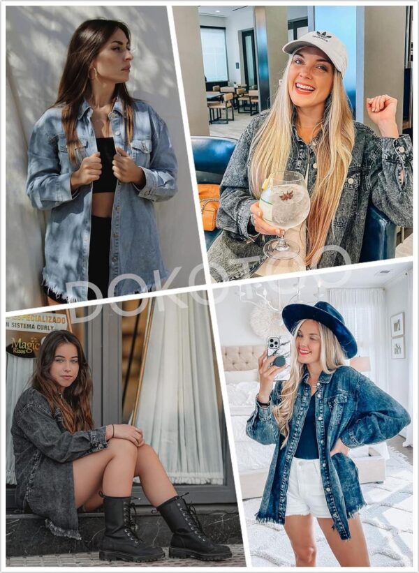 Dokotoo Women's Oversized Denim Jacket Casual Long Boyfriend Distresse Jean Jacket Autumn Spring - Image 4