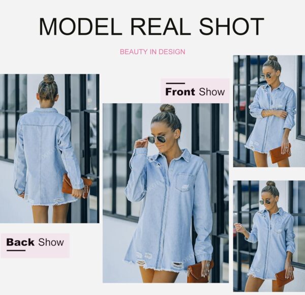 Dokotoo Women's Oversized Denim Jacket Casual Long Boyfriend Distresse Jean Jacket Autumn Spring - Image 3