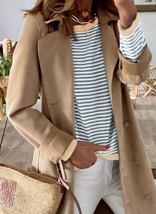 Dokotoo Womens 2024 Long Sleeve Tops Sweaters Casual Crewneck Striped Color Block Drop Shoulder Cotton Pullover Shirts - Image 2