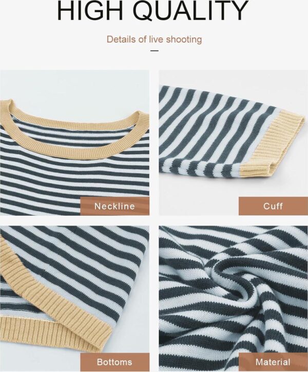 Dokotoo Womens 2024 Long Sleeve Tops Sweaters Casual Crewneck Striped Color Block Drop Shoulder Cotton Pullover Shirts - Image 5