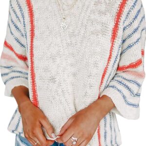 Dokotoo Womens 2024 Cute Spring Summer Color Block Striped Lightweight Comfy Cable Knit Beach Boho Clothes Pullover Sweaters
