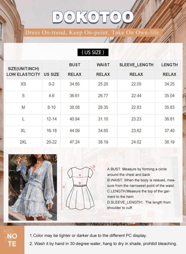 Dokotoo Womens 2024 Spring Summer Deep V Neck Ruffle Floral Flowy Mini Dress - Image 6