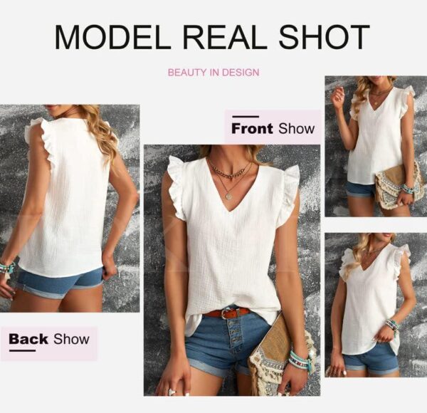 Dokotoo Womens 2024 Cute V Neck Ruffle Sleeveless Shirts Elegant Tank Tops Blouses - Image 5