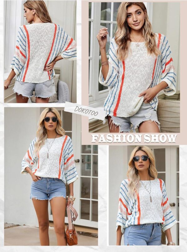 Dokotoo Womens 2024 Cute Spring Summer Color Block Striped Lightweight Comfy Cable Knit Beach Boho Clothes Pullover Sweaters - Image 5