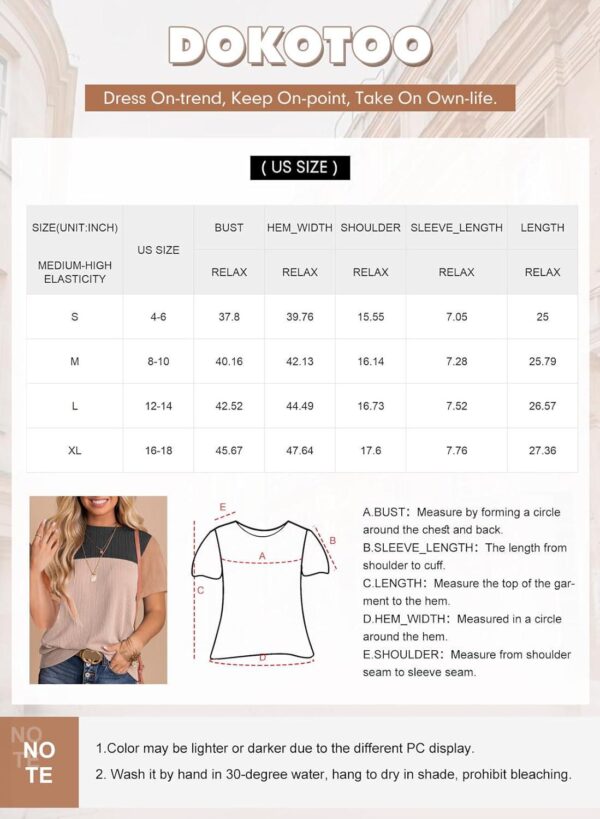 Dokotoo Womens Color Block Fashion Short Sleeve Crewneck Knitted Spring Summer Casual Loose T Shirts Tops - Image 6