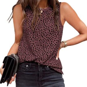 Dokotoo Womens Leopard Print Tank Tops Crewneck Sleeveless Summer Casual T-Shirts Blouses