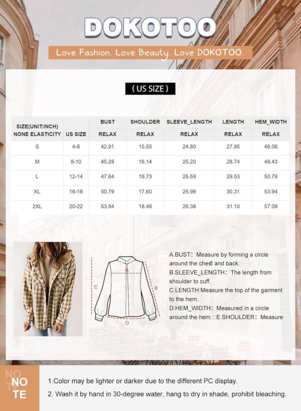 Dokotoo Womens Plaid Shacket Jacket Long Sleeve Button Down Fleece Hooded Jackets Warm Coat - Image 6