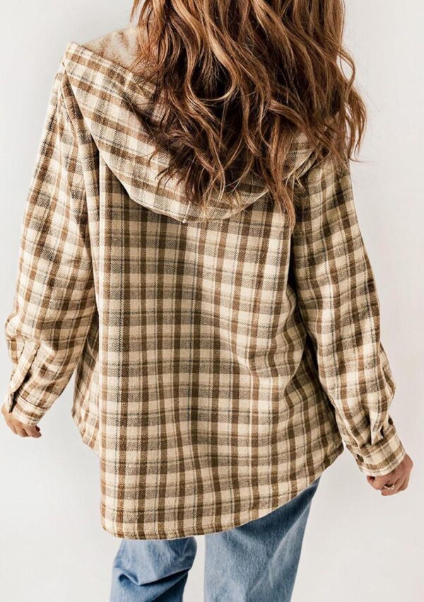 Dokotoo Womens Plaid Shacket Jacket Long Sleeve Button Down Fleece Hooded Jackets Warm Coat - Image 3