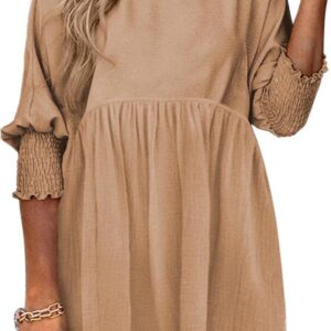 Dokotoo Womens Summer Tunic Dress Casual Loose Short Sleeve Crew Neck Flowy Swing Mini Shift Dresses