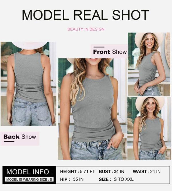 Dokotoo Womens Tank Tops Summer Sleeveless High Neck Ribbed Knit Slim Fitted Blouse Side Ruched Basic Tees Shirts - Image 2