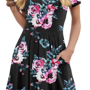 DouBCQ Women's Casual Flowy Pleated Loose Dresses with Pockets