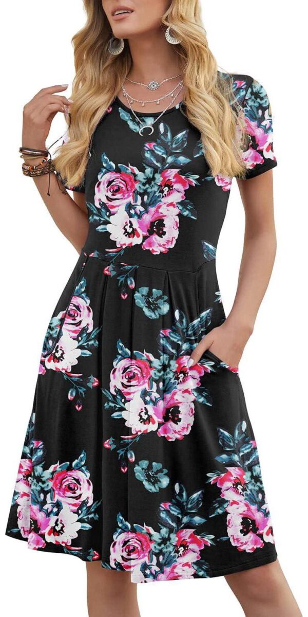 DouBCQ Women's Casual Flowy Pleated Loose Dresses with Pockets