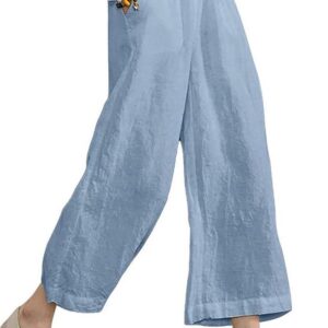 ECUPPER Womens Casual Loose Linen Elastic Wasit Ankle Pants Plus Size Cropped Trousers
