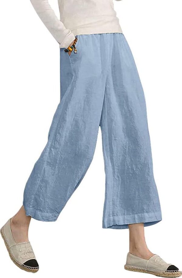 ECUPPER Womens Casual Loose Linen Elastic Wasit Ankle Pants Plus Size Cropped Trousers
