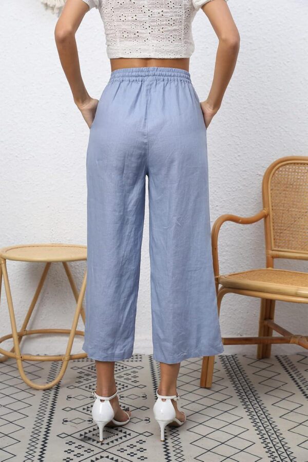 ECUPPER Womens Casual Loose Linen Elastic Wasit Ankle Pants Plus Size Cropped Trousers - Image 5