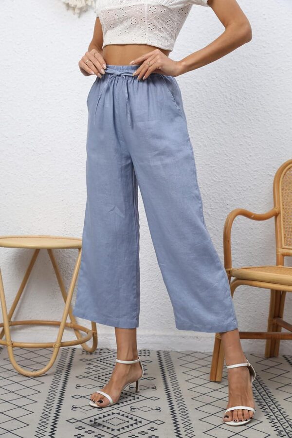 ECUPPER Womens Casual Loose Linen Elastic Wasit Ankle Pants Plus Size Cropped Trousers - Image 4