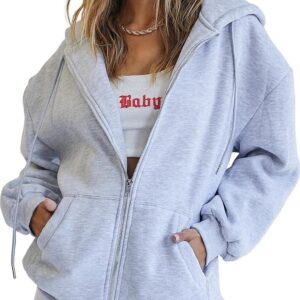 EFAN Women's Drawstring Zip Up Cute Hoodies Fall Jacket Oversized Casual Sweatshirts with Pocket